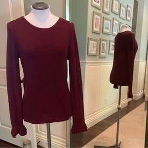 White House Black Market Burgundy Fitted Ribbed Long Sleeve Blouse